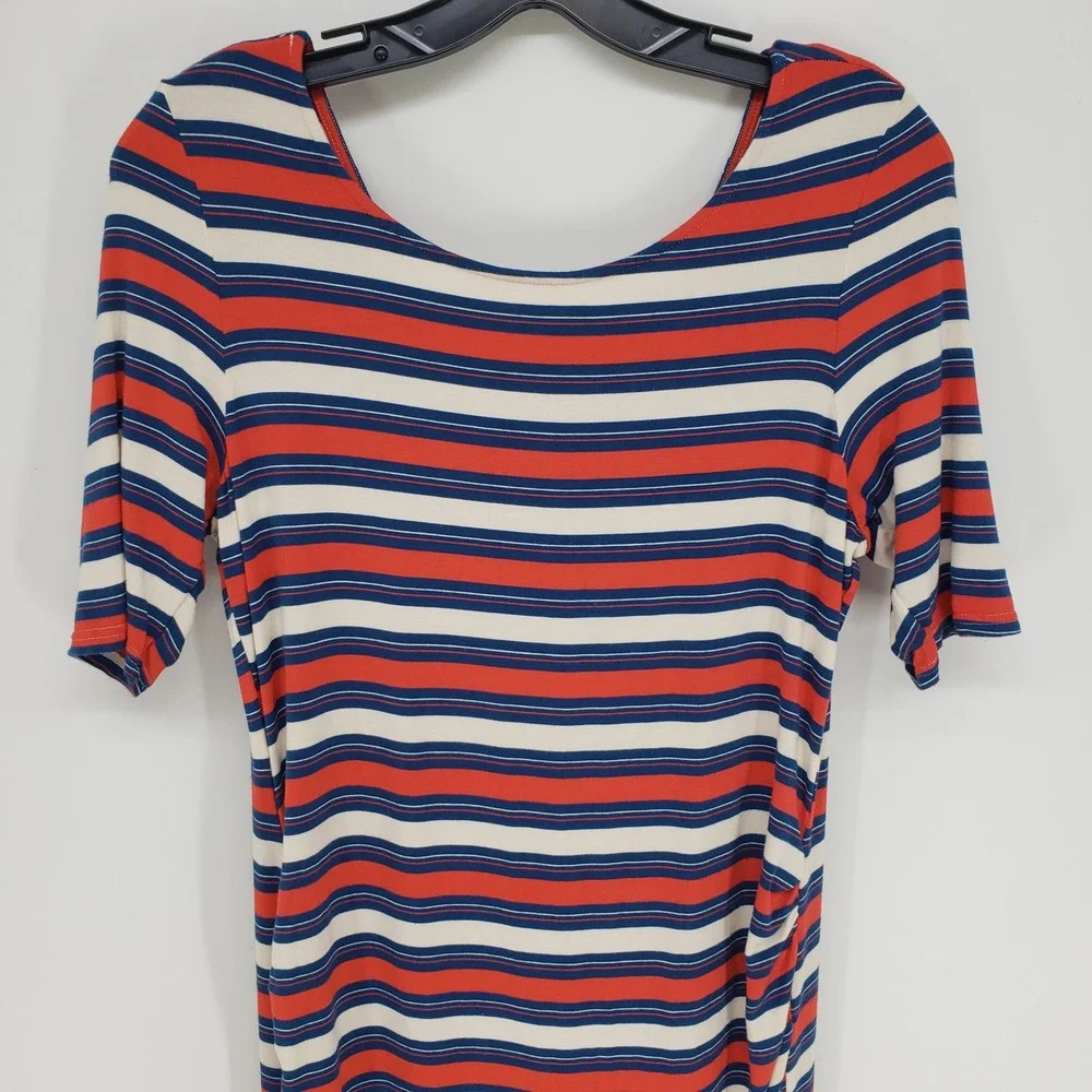 Rachel Zoe Striped Maternity Dress Small Red Blue Ruched Bodycon Short Sleeve - Picture 2 of 8